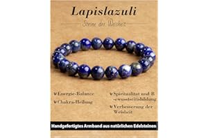 Landorilo Handmade Echte Naturstein Perlen Heilsteine Armband, Damen Herren Chakren Perlenarmband, 8MM Runde Edelstein Yoga Armbänder,Inklusive Ersatzperlen