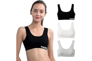 INNERSY Girls Sports Bra Cotton Crop Tops Non Padded Training Bras Kids to Teens 6-16 Years 3 Pack
