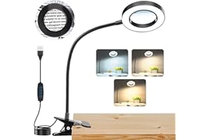 NZQXJXZ Magnifying Glass Lamp with 3 Color Modes-Metal Clip Magnifying Glass with Light USB Powered for Circuit Boards, Repairing, Crafts, Reading, Sewing, Artwork