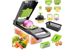 DRUFOFUL 16 en 1 Mandoline Cuisine Kit, Coupe Decoupe Legumes Multifonctions, Legumes Manuel à 7 Lames Remplaçables Vegetable Chopper, Coupe Legume Cube, pour Couper, Râper Les, Trancher Légumes