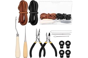 Keadic 13Pcs Softball and Baseball Glove Replacing Kit Contains 79 Inch Leather Laces, Lacing Needle, Drawstring Threader and Glove Locks, Scratch Awl, Mitts Glove Care Set for Baseball Lovers