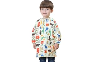 AIEOE Waterproof Smock for Kids Long-Sleeved Feeding Smock Bibs Boys Girls Cartoon Painting Cover Coat Birthday Gift Portable
