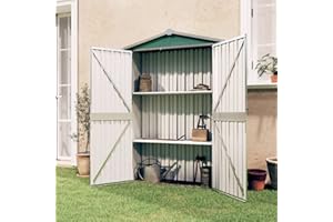Festnjght Cobertizo de Acero Galvanizado Caseta Exterior Armario Herramientas de Jardinería Doble Puertas Techo Impermeable 107,5x46x183cm Verde