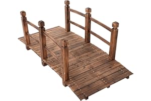 SOARS Holzbrücke mit Geländer, Gartenbrücke aus Fichtenholz, stabile Teichbrücke bis 100 kg belastbar, 150 x 67 x 55 cm, Zierbrücke begehbar, Dekobrücke für Garten, Teich & Bach