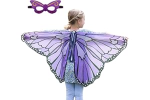 AffeGifts Alas de mariposa para niños, gran capa de mariposa para niños, disfraz de mariposa, alas de fantasía, abrigo de mariposa, bufanda de princesa suave, vestido para 4-10 años (Púrpura)