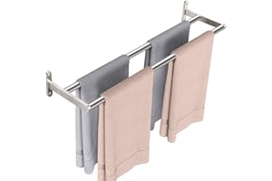 YUMORE Toalleros de Baño Toalleros Dobles 60CM Toallero de Barra Pared de Acero Inoxidable 2 Barras Toallero con Tornillos Almacenamiento para Toallas Cocina y Baño, Cepillado