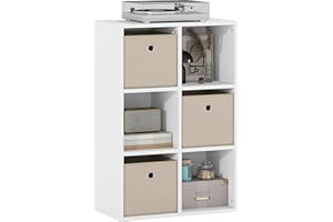HOMCOM Estantería de 6 Cubos, Librería, Estantería para Libros con 3 Cajones de Tela, Horizontal o Vertical, para Salón, Dormitorio, Estudio, 53,7x30x79,8 cm, Blanco y Beige