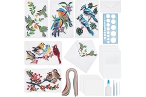 WEBEEDY 20 Sets Paper Quilling Kit for Adults Beginners DIY 5 Styles Birds Quilling Card Kit Animals Greeting Card Making Kit with Instruction DIY Quilling Supplies for Halloween Christmas Party Gifts