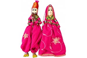 Rajasthani Puppet Pair Zari | Traditional Handmade Rajasthani Dulha Dulhan Puppets | Ethnic Hanging Dolls for Home Decor | Wall Hanging, Festival & Gifting