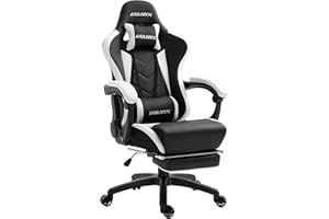 Dowinx Sedia da gaming, ergonomica, da ufficio, per PC, con supporto lombare, stile racing, in pelle PU, con poggiapiedi estraibile, grande
