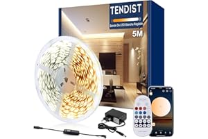 TENDIST 5M Ruban LED Blanc Froid, 3000k-6500K Ruban Led Blanc Chaud LED 24V S'auto-adhésives Avec Télécommande, Application Intelligente, Pour La Décoration Intérieure