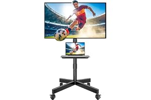 BONTEC Flyttbart TV-stativ med Hjul, Lutbart och Höjdjusterbart Rullande Stativ för 23–60-tums TV, Universell TV-ställning för Platt & Böjd Skärm, Max Vikt 25 kg, VESA upp till 400x400 mm