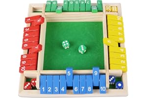 Fzyisw Shut The Box Spiel 4 Spieler, Brettspiel aus Holz, Shut The Box Würfelspiel, Mathematik Lernspielzeug, Brettspiele, Mathespiele für Kinder und Erwachsene