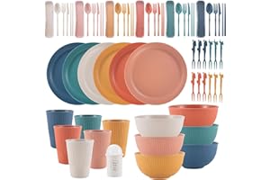 Dyserbuy 60pcs Plates and Bowls Set, Plastic Dinner Sets for 6 People, Unbreakable Picnic Dinner Set, Lightweight Dinnerware Plates, Bowls, Cups, Cutlery Set, Forks for Camping, Picnic, Party