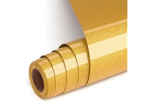 UIOK Flex Thermocollant Pour Tissu à Paillettes,Or Vinyle Thermocollant à Paillettes DIY Vinyles de Transfert à Chaud, 30.5x182cm HTV Film de Traceur Textile Pour Cricut et Silhouette Cameo (Or)