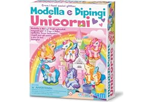 4M Modella e Dipingi Unicorni Glitter – Kit Creativo Set Gesso per Creare Calamite Frigo e Spillette, Gioco Educativo per Bambini, Regalo Artistico Fai-da-Te