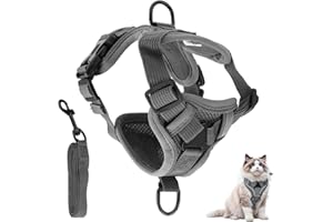 LYAI Adjustable Kitten Harness and Lead Set with Reflective Strips, Breathable Mesh Cat Harness with Reflective Strips Metal Ring, Escape Proof Pet Vest for Outdoor Walking, Training, Easy to Control
