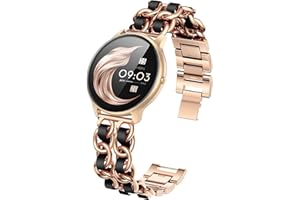 Compatible for AGPTEK LW11 Band, Giaogor Jewelry Chain Metal Wristband with Leather Compatible for AGPTEK LW11