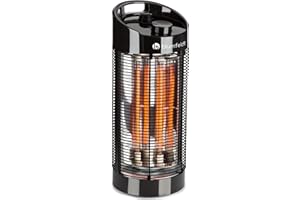 Blumfeldt Heat Guru 360 - Calefactor de pie, Radiador, Estufa de infrarrojos, Protección IPX4, Oscilación de 120° / 360 °C, Para interiores o exteriores, Potencia máx. 1200 W, 22 x 56 cm, Negro