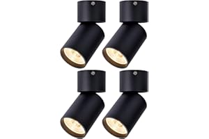 FOOC Foco LED Lámpara de pared de techo moderna 15W Paquete de 4 CRI> 90 Vertical Horizontal girada, ø60mm 3000K Blanco cálido para sala de estar Oficina Comercial Habitación infantil Cocina, Negro