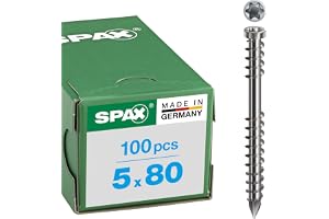 SPAX Terrassskruv av rostfritt stål A2, 5,0 x 80 mm, 100 stycken, T-STAR plus, cylinderhuvud, Fxiergänga, CUT-spets, 0537000500803