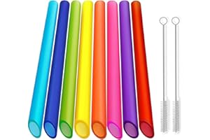 ALINK Lot de 8 pailles réutilisables Boba en plastique, design pointu, pailles à smoothie colorées de 25,4 cm de long avec 2 brosses de nettoyage