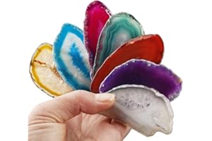 Nupuyai Set of 10 Polished Agate Slices Name Tags Place Cards for Wedding, Geode Agate Stones for Home Decoration
