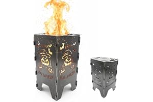 MOMAHUA Brasero Portable d'Extérieur Halloween en Acier Corten - Design Chauve-Souris Effrayant - 20 x 20 x 40 cm - pour Jardin, Terrasse, Balcon - Foyer Décoratif et Chaleureux pour Fête, Patine
