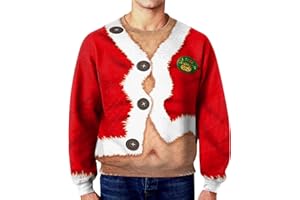 sutelang lurryly T-Shirt de Noël pour Hommes Drôle à Manches Longues Pull Moche de Noël Motifs 3D Imprimé Col Rond Haut Créatif de Mode Funny Sweatshirts