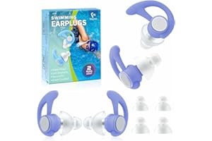 EARGRACE Swimming Ear Plugs, 2 Pairs Waterproof Ultra Comfy Reusable Swimming earplugs for Swimmers, Shower, Bathing, Surfing and Other Water Sports(Purple)