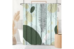 Uiiooazy Cortina Ducha Verde, Cortina Ducha Abstracta Boho Hojas de Palmera Minimalistera Cortina de Ducha Anti Moho Impermeable Tela de Poliéster Lavable Cortina de Baño con 12 Ganchos 180Ax180Lcm