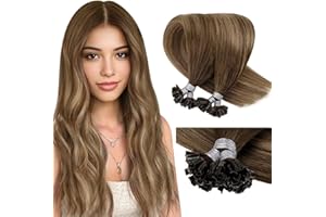 LaaVoo Queratina Extensiones Cabello Humano 50g/50s 20"/50cm Nail Tip Human Hair Extension Balayage Marrón Medio a Marrón Claro y Rubio Dorado Oscuro Keratina Extensiones Pelo de Verdad #6/8/14