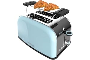 Cecotec Vertikal Brödrost Toastin' Time 850 Blue. 850W Effekt, Dubbel Kort Kortplats Och 3,8 Cm Bred Spår, Övre Stänger, Rost