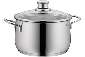 WMF Diadem Plus Kochtopf groß 20cm hoch, Fleischtopf Induktion 3,7l, Glasdeckel, Cromargan Edelstahl poliert, unbeschichtet