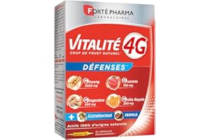Forté Pharma - Vitalité 4G Défenses | Complément Alimentaire Energie et Défenses - Ginseng, Gingembre, Guarana et Gelée Royale | 20 ampoules