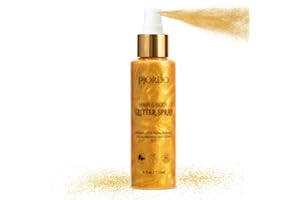 Pjordo Body Glitter Spray, 120ml Gold Shimmer Glitter Spray for Hair, Body & Clothes, Long Lasting Sparkle, Fast Drying & Non Sticky, Suitable for Stage Festival Carnival