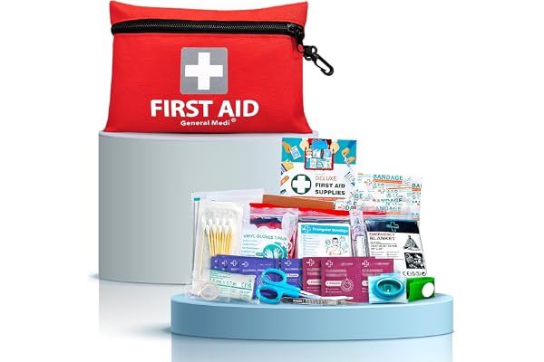 General Medi Trousse de Premiers Secours Composée de 92 Articles pour la Maison, Le Véhicule, Les Voyages, Le Bureau, Le Lieu de Travail, la Randonnée, la Survie et l'Extérieur (Rouge)