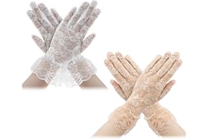 SYCLOPAK Bianco Guanti In Pizzo Da Donna,Guanti Pizzo,Guanti Corti In Pizzo,Guanti Bianchi Da Cerimonia,Guanti Donna Eleganti,Rete Floreale Guanti Sposa Opera Feste Di Nozze Protezione Uv Estivi Halloween