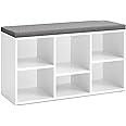 VASAGLE Shoe Bench, Shoe Storage Organizer with 6 Compartments and 3 Adjustable Shelves, Cushioned Seat, Compact and Narrow, for Entryway, Hallway, Closet, White and Gray ULHS23WT