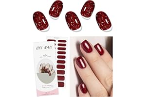 JMEOWIO Autocollants pour ongles en gel semi-durci - Rouge foncé Paillettes de Noël - UV/LED - Accessoires de décoration