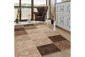 VIMODA Teppich Modern Meliert Kariert Marmor Muster Braun Beige, Maße:80 x 300 cm