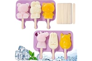 MXJFYY Eis am Eisformen, 2 Stücke Kaninchen Schneemann Eiscreme Formen, BPA Frei Silikon Ice Pop Mould mit 100 Holzstielen, Silikon Ice Pop Mould mit Deckeln für Kinder Erwachsene (B)
