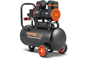 VEVOR Compresseur à Air Silencieux 18 L Réservoir Compresseur d'Air Sans Huile 900 W 1,2 CV ​3,7 m3/h à 6,2 bar 70 dB pour Réparation Automobile Gonflage Pneus Peinture au Pistolet Clouage Menuiserie