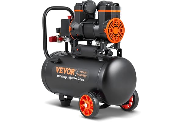 VEVOR Compresseur à Air Silencieux 18 L Réservoir Compresseur d'air sans Huile 900 W 1,2 CV 3,7 m3/h à 6,2 Bar 70 DB pour Réparation Automobile Gonflage Pneus Peinture au Pistolet Clouage Menuiserie