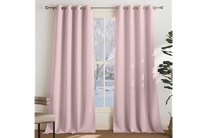 ‎PONY DANCE PONY DANCE Kinderzimmer Vorhänge Verdunkelnd Ösenvorhang 2er Set H 245 x B 140 cm Hellrosa, Thermovorhang gegen Kälte Verdunklungsgardine Übergardinen Wohnzimmer mit Ösen