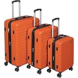 Amazon Basics - Set da 3 pezzo trolley rigidi con rotelle girevoli, Arancione (55 cm, 68 cm, 78 cm)