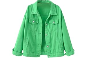 IQYU Cazadora vaquera para mujer, corte holgado, estilo informal, chaqueta vaquera, chaqueta vaquera con volante, para mujer