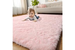 AMDREBIO Pink Area Rug for Girls Bedroom,Fluffy Shag Rug 4'X6' for Living Room,Furry Carpet for Kids Room,Shaggy Throw Rug for Nursery Room,Fuzzy Plush Rug for Dorm,Pink Carpet,Cute Room Decor for Baby