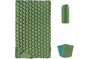 EXLECO Karimata kempingowa dla 2 osób, samopompująca się, na zewnątrz, na kemping, składana, ultralekka, nadmuchiwana, na kemping, z pompką nożną, na plażę, do namiotu, wędrówek, zielona