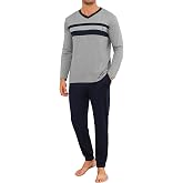 Marvmys Men's Pyjamas Winter Long Set Cotton Long Sleeve Tops Pajama Pants with Pocket S-3XL
